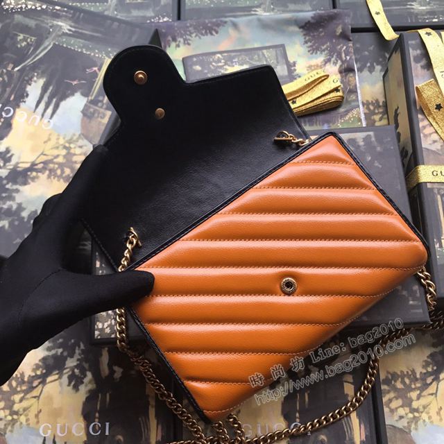 Gucci包 古馳女包 573807棕拼全皮 Marmont迷你鏈條包 Gucci新款全皮單肩斜挎包  gudj1191